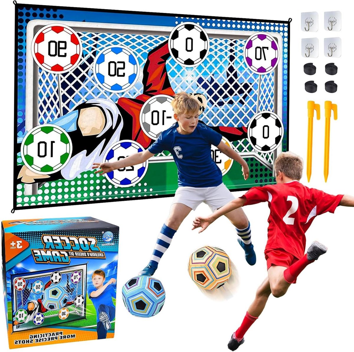 Allecto Plus - Voetbalspeelset Voor Kinderen - Opvouwbare Voetbaldoelen - Voetbalcadeaus - Jongens en Meisjes - Klittenbandballen - Speelgoed - Verjaardagscadeaus.