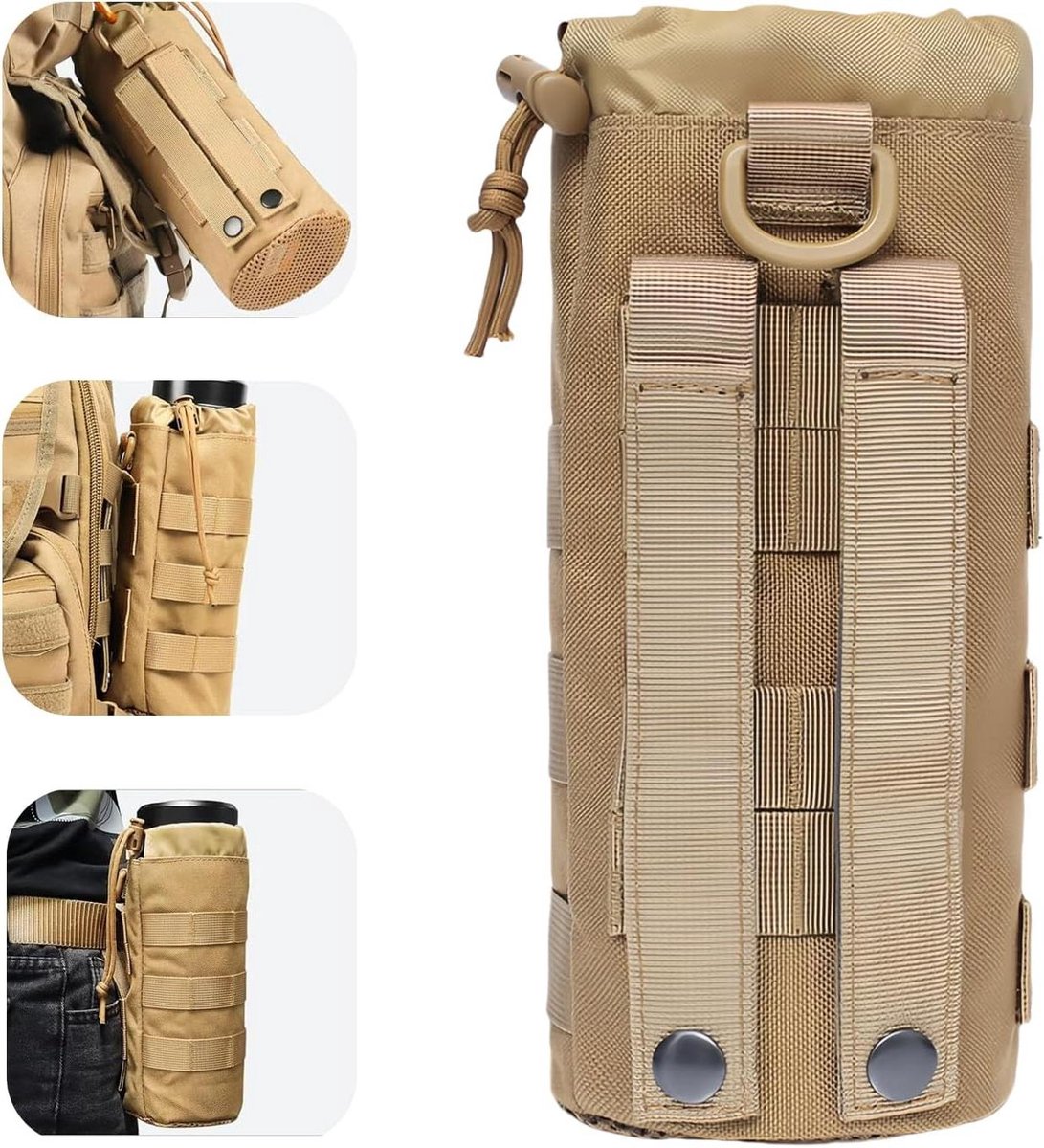 Allecto Plus - Verstelbare nylon drinkfleshouder voor outdooractiviteiten (modderkleuren) met 1000D netstof - Ideaal voor wandelen, kamperen en trekking