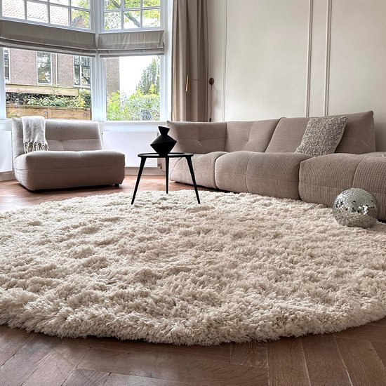 Tapis rond à poils longs Pilo Wit Polyester Intérieur05 - Rond 120 Ø - (S)