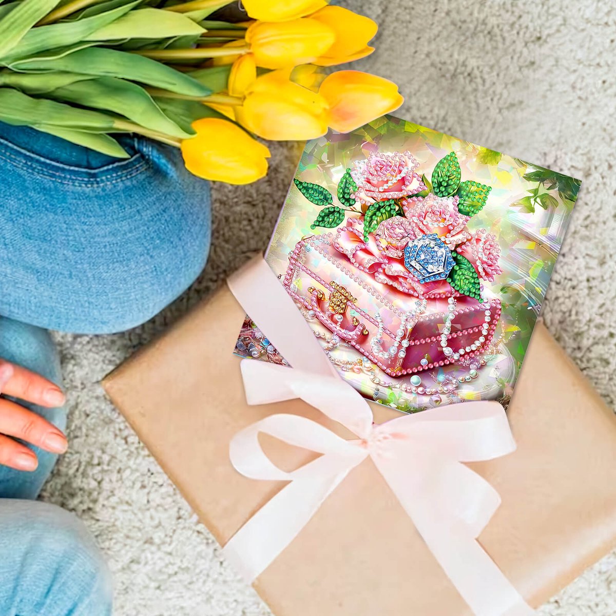 Adorzy Diamond Painting Kaarten – 8 Wenskaarten met envelop - Diamond Painting Volwassenen – Diamond Painting Volledig Pakket - Diamond Painting Bloemen — afbeelding 9