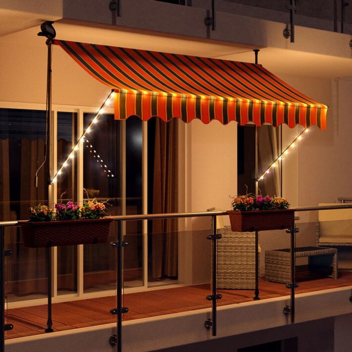 Yolo-deals - Klemluifel met LED verlichting - Solar - 300cm - UV bestendig - Oranje/Zwart