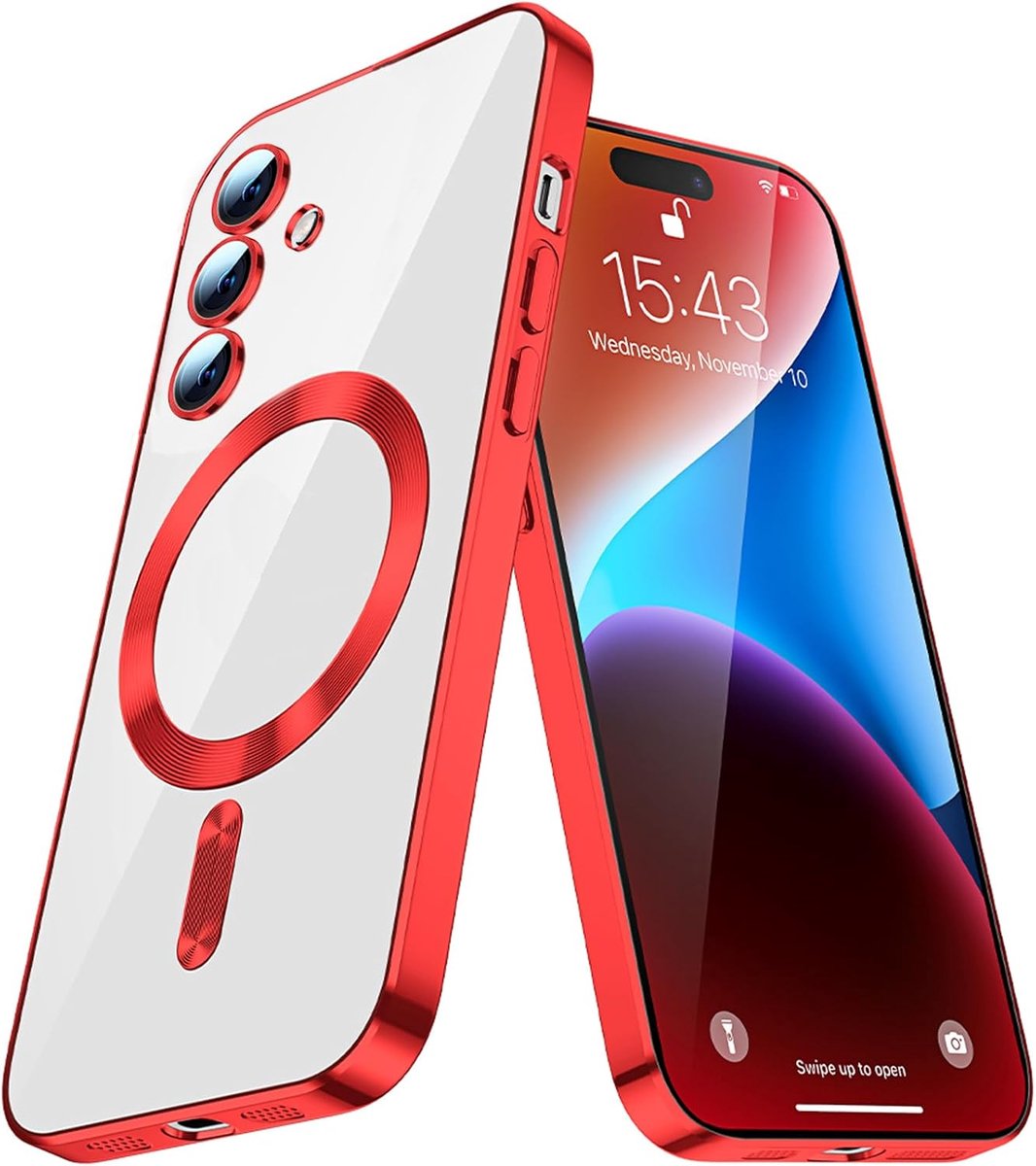 Telefoonhoesje Geschikt voor Samsung Galaxy S23 – Siliconen Hoes met Chroom – Compatibel met MagSafe – Geïntegreerde Camerabescherming – Rood – FuturiQ