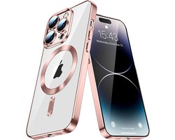 Telefoonhoesje Geschikt voor iPhone 16 Pro Max – Siliconen Hoes met Chroom – Compatibel met MagSafe – Geïntegreerde Camerabescherming – Rosé Goud – FuturiQ