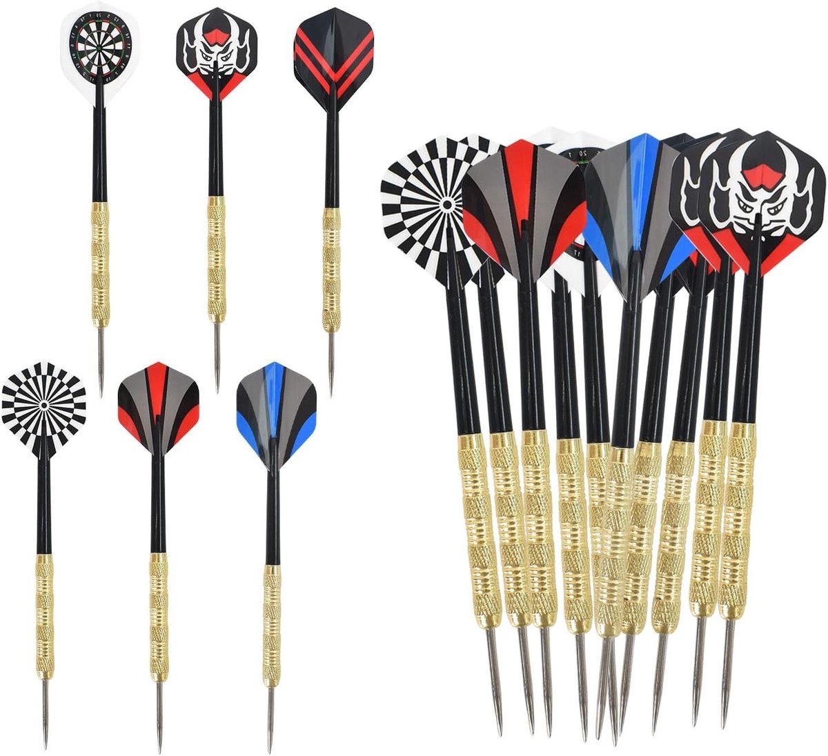 JGS Premium - Stalen Tip Darts Set van 18 stuks met Aluminium Schachten - Professionele Metalen Dartpijlen - Messing Darts - 6 Stijlen PET Flights - Voor Beginners en Professionals - Complete Dartset met Stalen Tip - Geschikt voor alle niveaus.