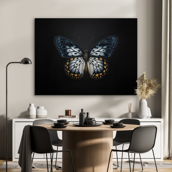 Aluminium schilderij 120x90 cm - Wanddecoratie metaal - Vlinder - Monochroom - Balans - Metalen muurdecoratie woonkamer - Decoratie industrieel - Foto op dibond - Industriële accessoires slaapkamer