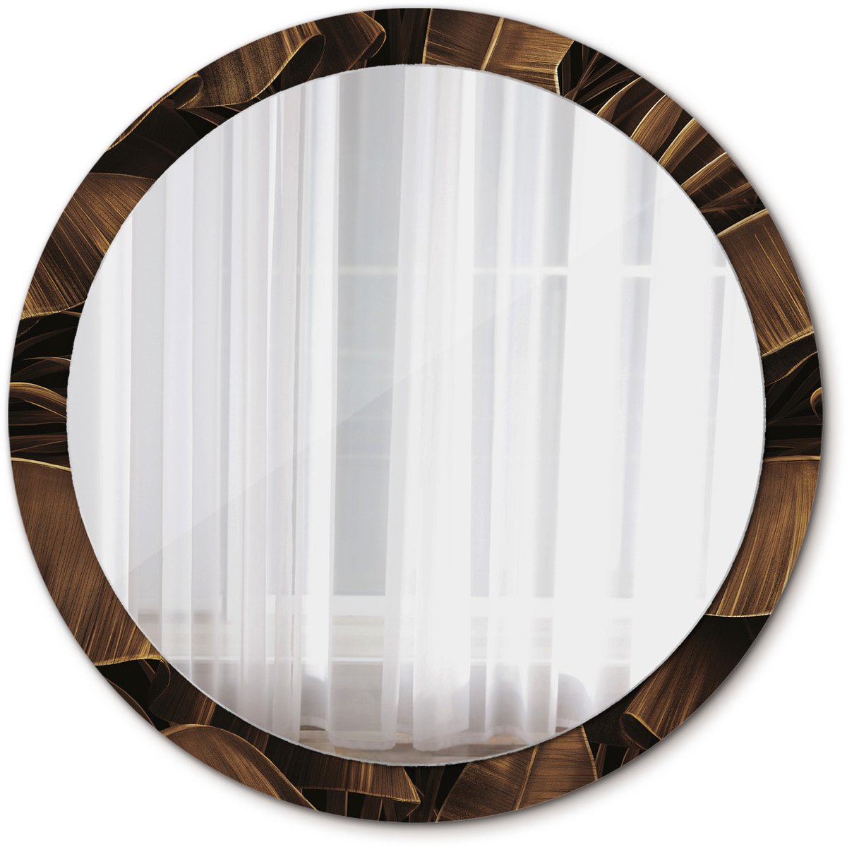 Tulup Spiegel - Spiegel op gehard Glas - Ronde Spiegel - Bruine bananenbladeren - Diameter: 100 cm - Decoratieve spiegel met patroon - Origineel cadeau - Bruine - Badkamerspiegel - Gangspiegel - Logeerkamer - Scheerspiegel - Glazen spiegel