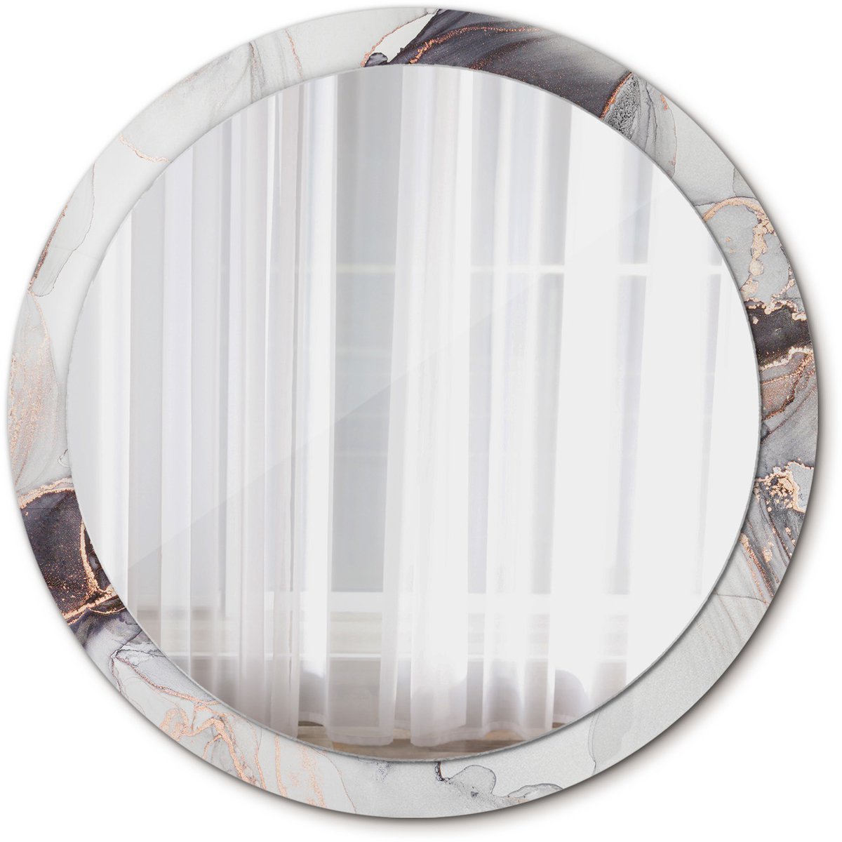 Tulup Spiegel - Ronde Spiegel - Spiegel op gehard Glas - Marmer abstract - Diameter: 100 cm - Decoratieve spiegel - Wanddecoratie Spiegel - Witte - Inloopkastspiegel – Badkamerspiegel - Toiletspiegel - Make-up Spiegel - Wandmontage