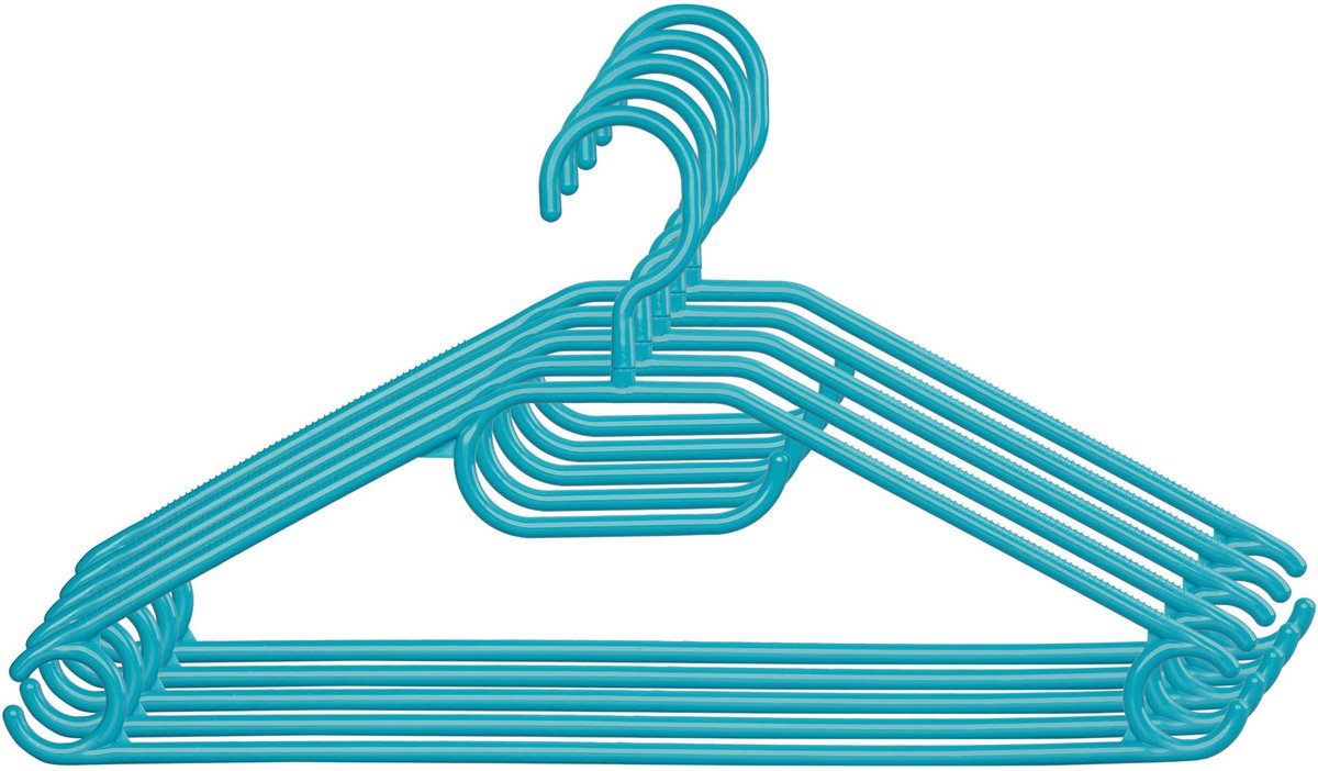 KADAX Kleerhangers van kunststof, 5 stuks, 360 graden draaibare haak, ingekerfde schouders, broekstang, ruimtebesparende, antislip, garderobehanger voor overhemd, broeken, rok, jashanger (turquoise)