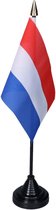 Vlag Nederland tafelvlaggetjes - 1x stuks - 10 x 15 cm vlag - zwarte standaard - Supporters - Versiering - Sport - Fans - Holland