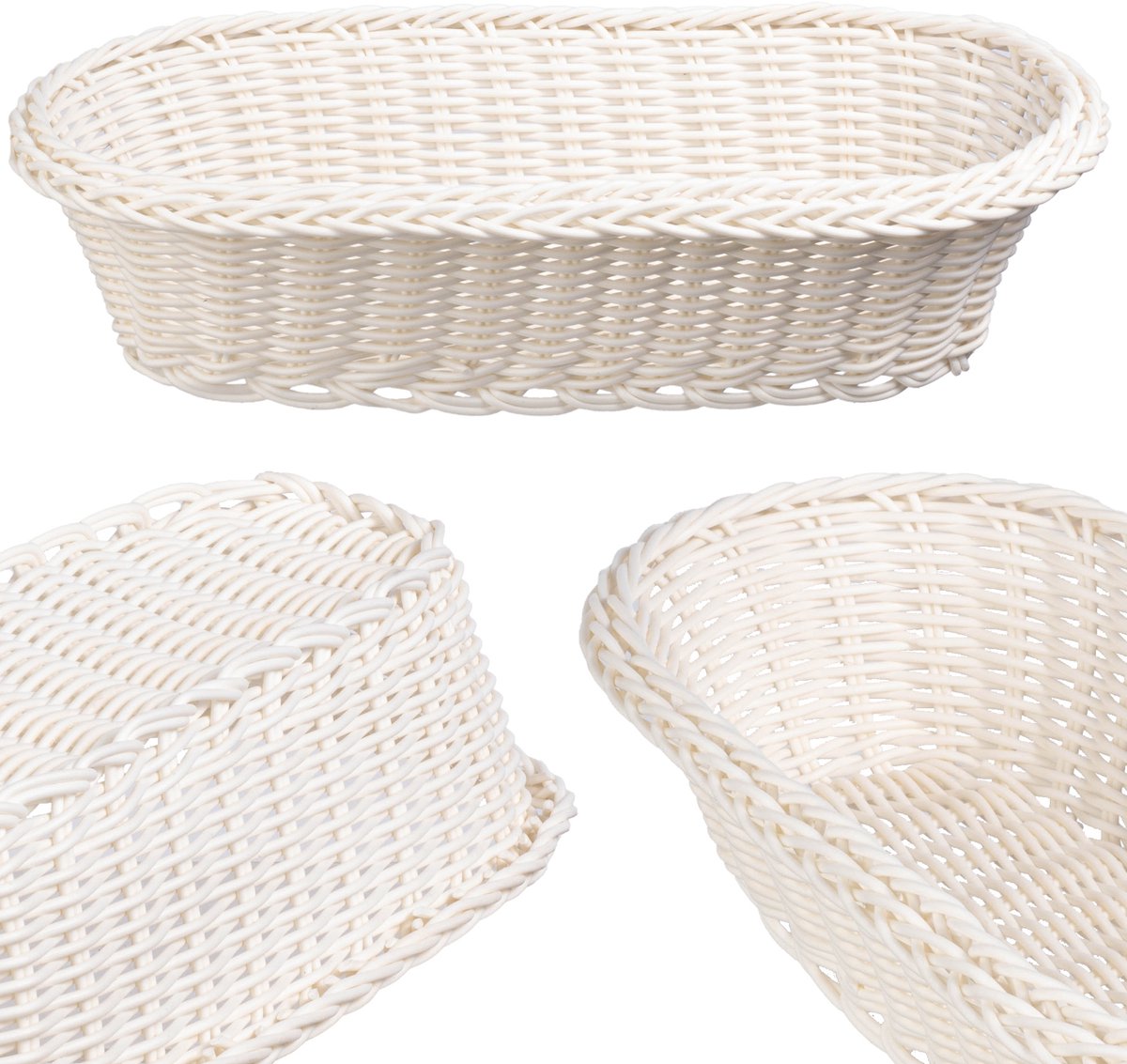 KADAX Gevlochten mand, broodmand van polypropyleen, fruitmand, levensmiddelmand in 3 verschillende kleuren, ontbijt gevlochten mand, bestekmand, opbergmand (crème, langwerpig)