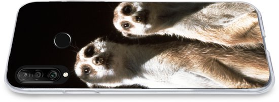 Telefoonhoesje Geschikt voor Huawei P30 Lite hoesje - Zwart - Stokstaartjes - Dieren - Siliconen Telefoonhoesje Telefoonhoesje