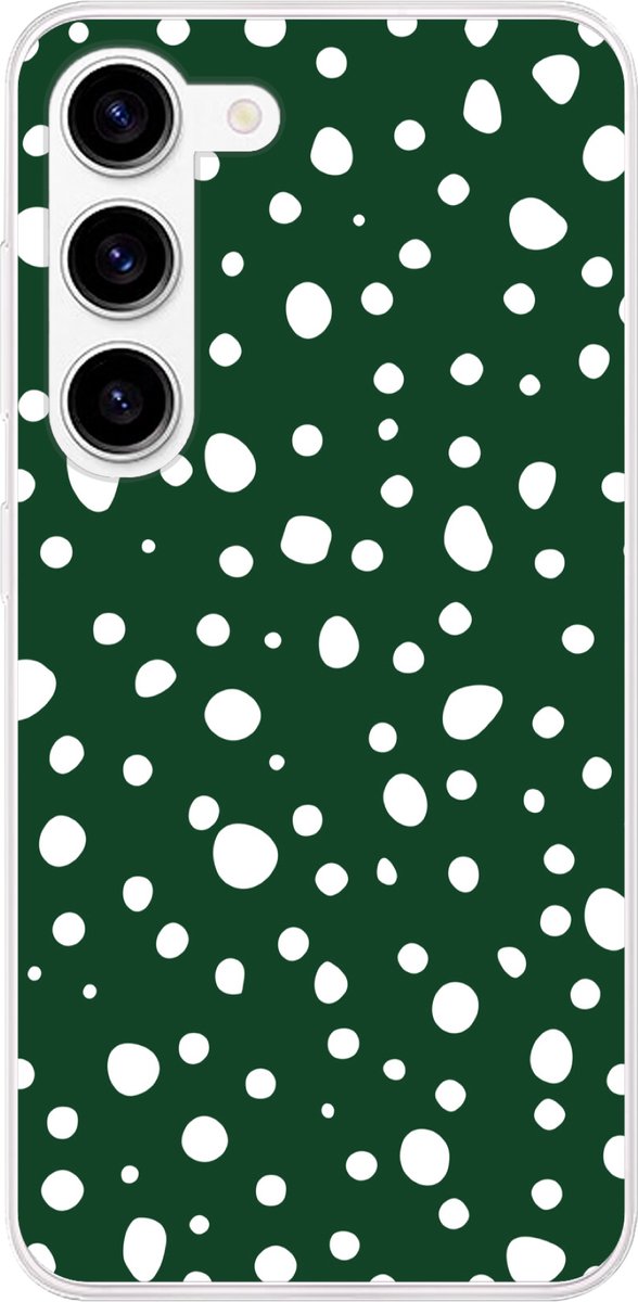 Telefoonhoesje Geschikt voor Samsung Galaxy S23 hoesje - Stippen - Wit - Groen - Siliconen Telefoonhoesje Telefoonhoesje