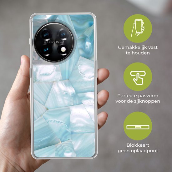 Coque de téléphone compatible avec OnePlus 11 - Natuursteen - Blauw - Nacre - Coque en Siliconen