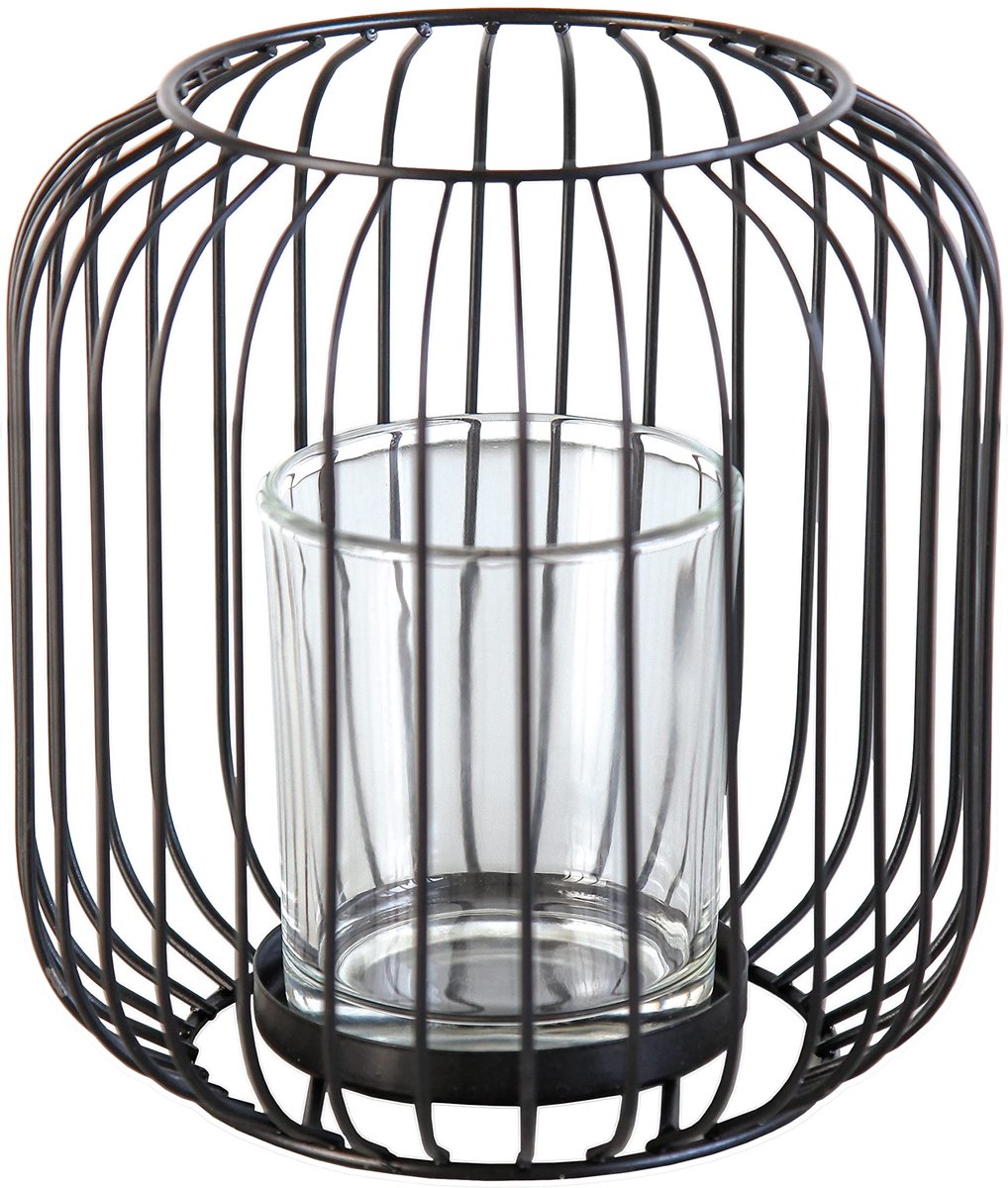 Kleine wolkenkaarsenhouder, glas, zwart, lengte 14,8 cm, breedte 14,8 cm, hoogte 15,2 cm