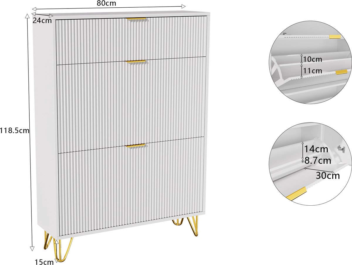 Relaxdays schoenenkast, HxBxD: 152 x 60 x 24 cm, voor 24 paar, 4 kleppen, smal, gesloten, gangkast schoenen, wit Relaxdays schoenenkast, HxBxD: 152 x 60 x 24 cm, voor 24 paar, 4 kleppen, smal, gesloten, gangkast schoenen, wit