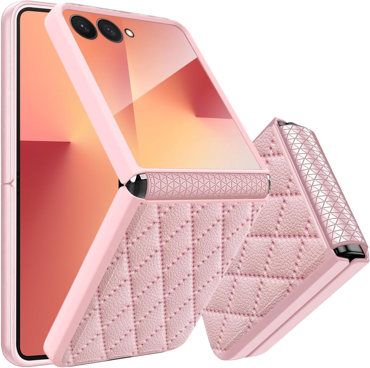 Zandarix Geschikt voor Samsung Galaxy Z Flip 7 - Scharnier - Ingebouwde Screenprotector - Opvouwbaar - Rasterpatroon - Back Cover Hoesje - Roze
