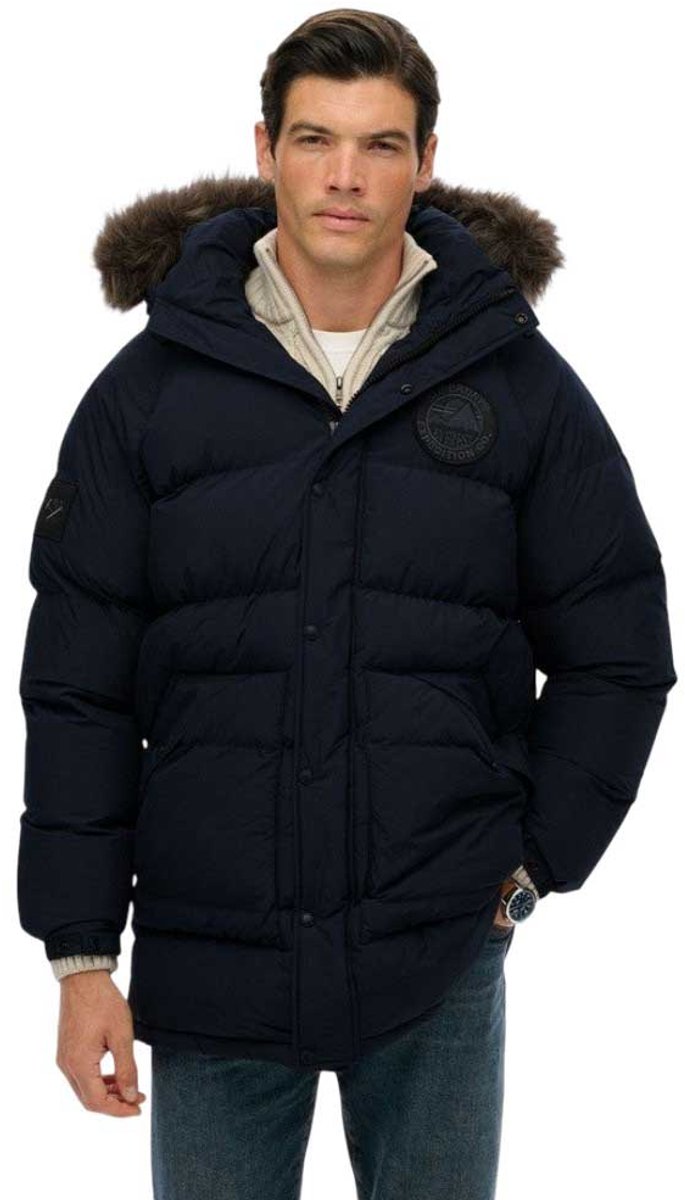Superdry Everest Longline Gewatteerde Parka Heren Gewatteerde jassen Marineblauw