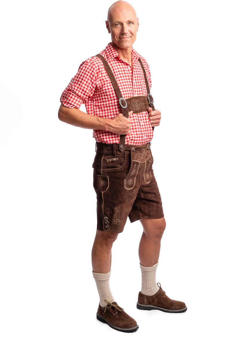 Samex® Lederhosen Man - Oktoberfest Kostuum Heren - Korte Lederhose - Koeienleer - Verkleedkleren mannen - Carnavalskleding - Middelbruin - Maat 46 (S)
