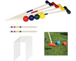 Croquetspel, Croquetset voor buiten, Croquet, Behendigheidsspel, Traditioneel houten speelgoed voor 4 spelers, kinderen en volwassenen, inclusief pinnen, hamers, ballen en doelen.