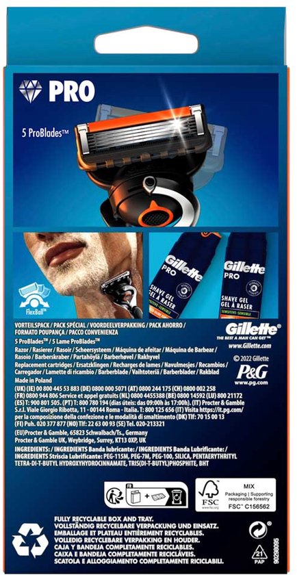 Gillette Fusion Proglide Handmatig Scheermes + 4 Reservemesjes Zilver Man