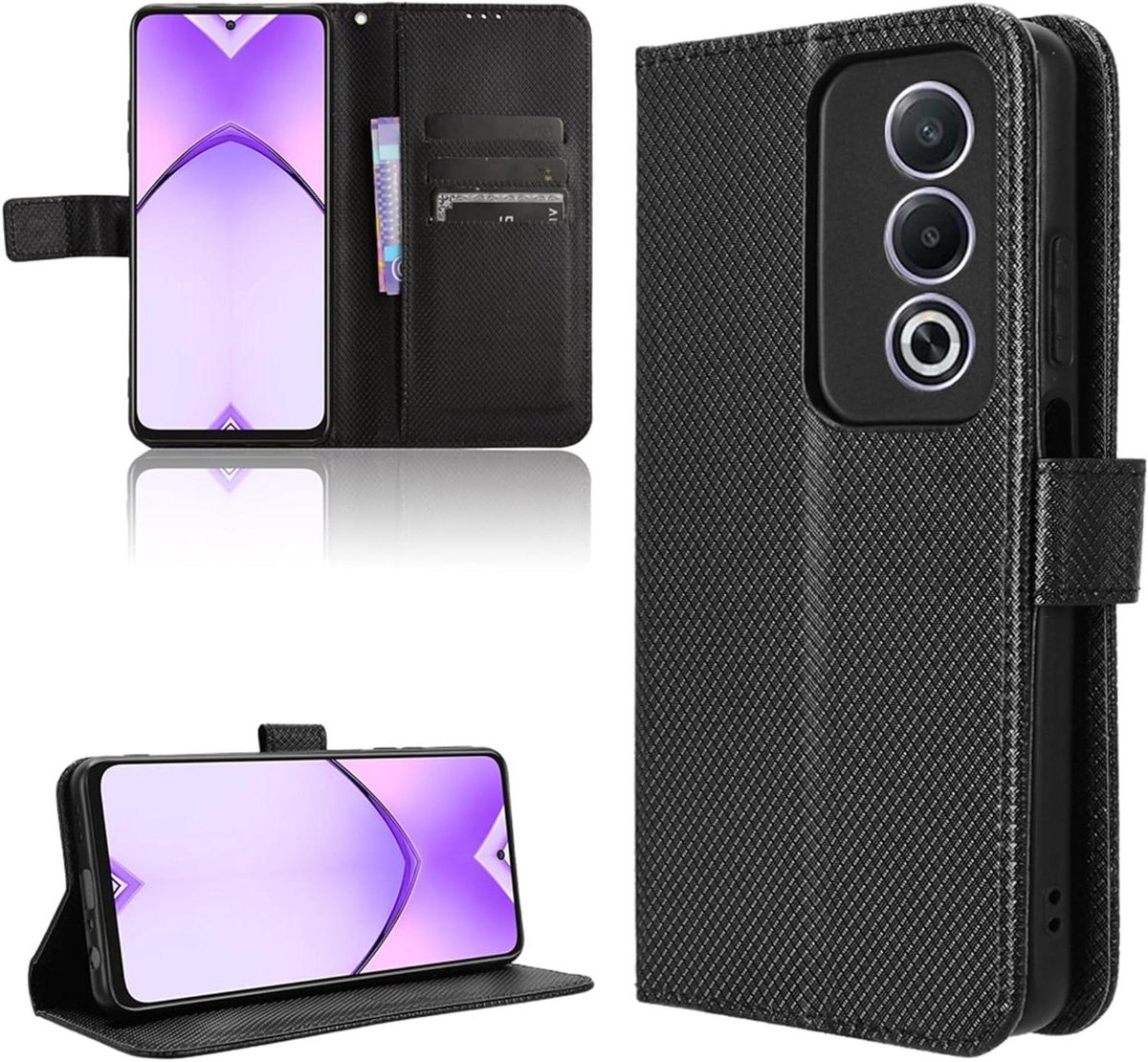 Portefeuille Beschermhoesje Oppo A80 5G - Premium Telefoonhoesje Zwart met Magneetsluiting