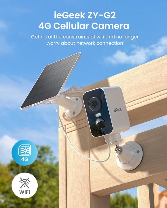 ieGeek 4G LTE mobiele beveiligingscamera - draadloos voor buiten - geen wifi - camera op zonne-energie - 2K-kleuren nachtzicht - tweerichtingsaudio — afbeelding 3