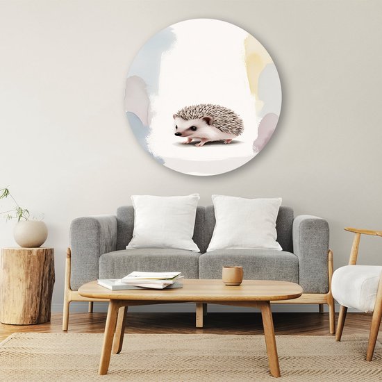 Hérisson mignon aux tons doux - Cercles muraux hérisson - Décoration murale ronde animaux - Aquarelle - Cercle mural design Forex - Peinture d'art - Cercle mural Forex 60x60 cm