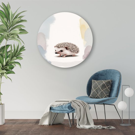 Hérisson mignon aux tons doux - Cercles muraux hérisson - Décoration murale ronde animaux - Aquarelle - Cercle mural design Forex - Peinture d'art - Cercle mural Forex 60x60 cm