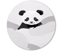 Schattige panda met wolken - Panda muurcirkels - Wandschalen dieren - Minimalisme - Forex ronde decoratie - Wooninrichting met schilderijen - muurcirkel forex 70x70 cm