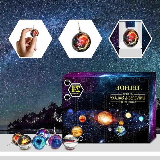 Inovra Plus - Adventskalender 24 dagen Countdown Universum Galaxy Space Planet Collecties Geschenkdoos Kit Kerstmis Speelset voor kinderen met planeten Thema.
