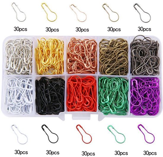 300 stuks - 10 kleuren kalebas metalen spelden - pompoen spelden - peervormige veiligheidsspelden - gaasmarkers - DIY knutselen
