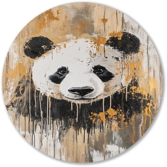 Moderne panda kunst met goud - Panda muurdecoratie rond - Wandbord dieren - Abstract expressionisme - Schilderij forex - Kunstwerken met modern design - muurcirkel forex 70x70 cm