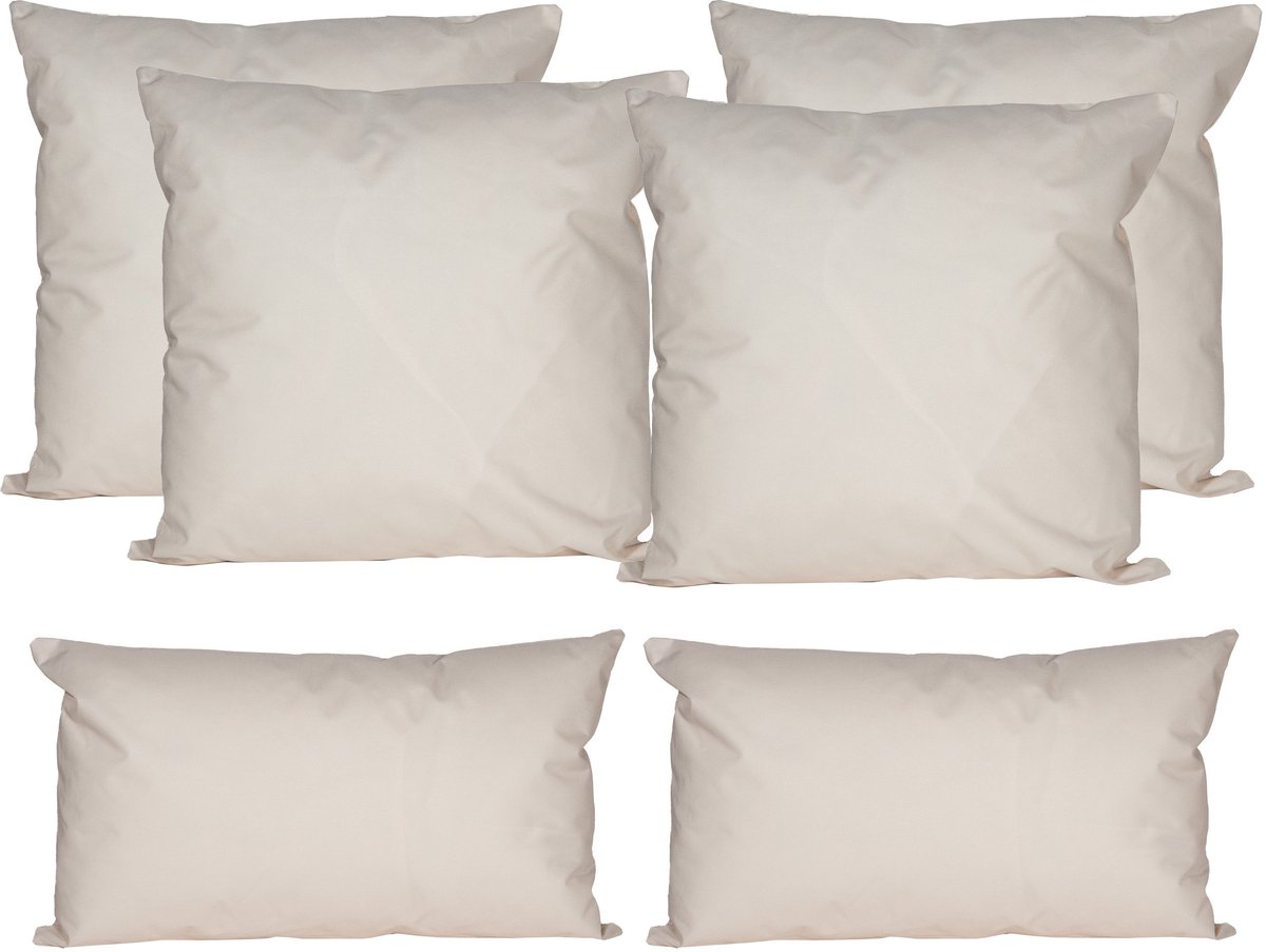 Anna's Collection Buiten of tuin sier kussens - 6x stuks - zand/beige - 2 maten - 30 x 50 cm / 45 x 45 cm - binnen/buiten