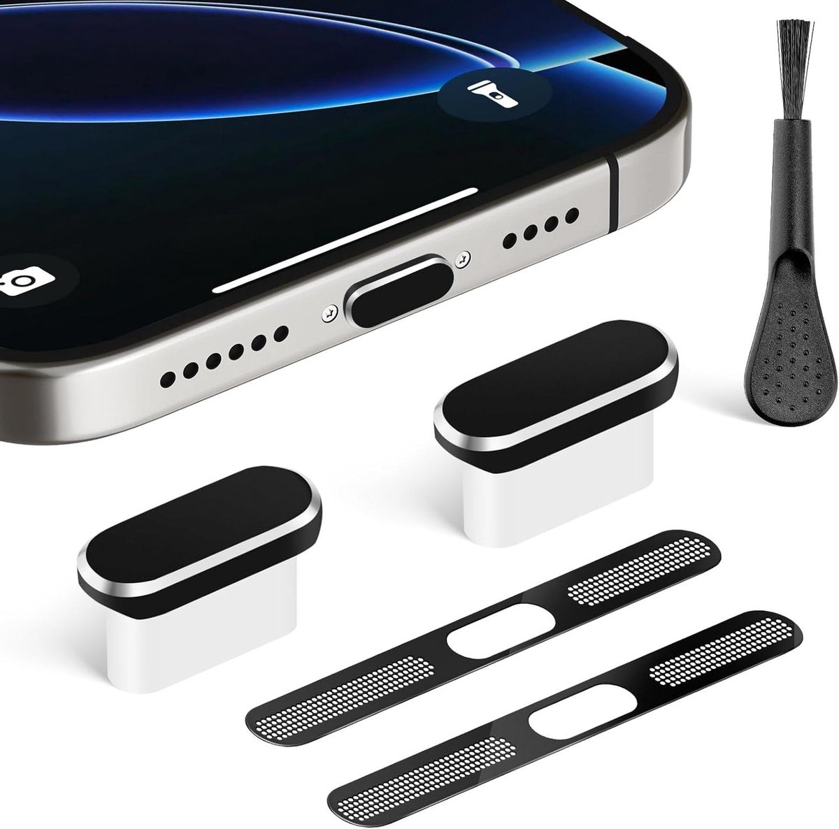 Allecto Plus - Set van 5 USB C Stofbeschermers voor Oplaadpoort, inclusief Metalen Luidsprekerafdekking