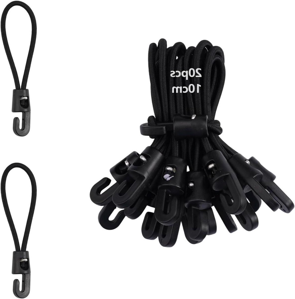 Allecto Plus - Multifunctionele Rubberen Spanners 20 stuks zwart - Zeilspanners - Spanrubber - Haken - 10 cm - Dekzeilbevestiging - Tent camping