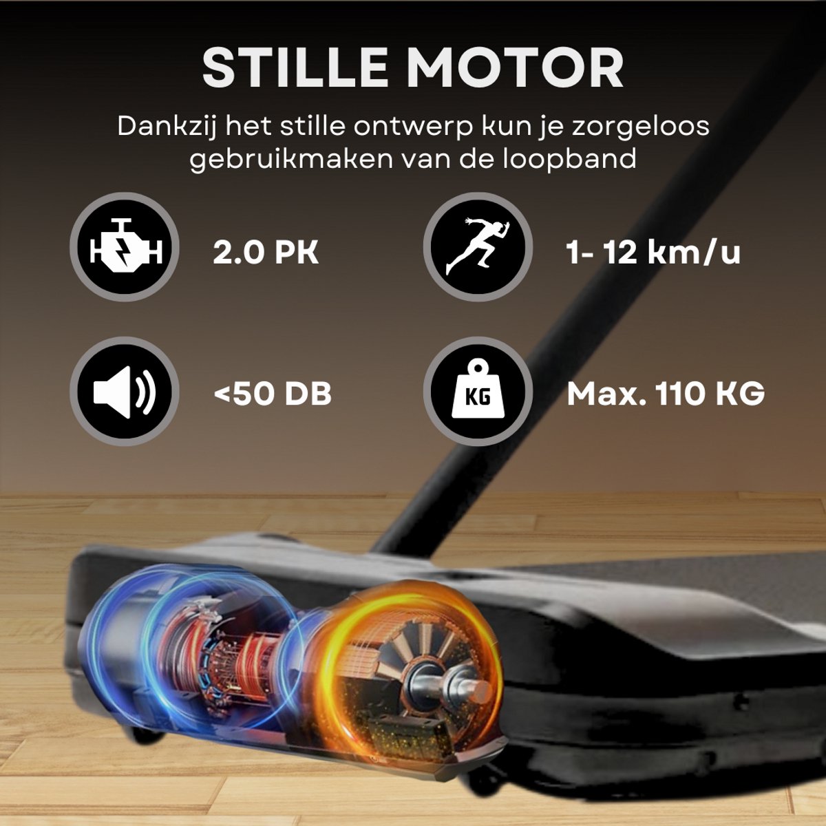 Afbeelding 2 van AJ-Sports Loopband - Hardloopband - Walking pad - Wandelband - Treadmill - 0-12 km/u - Extra Krachtige 2.0 PK Motor - Inklapbaar - Hartslagfunctie - 12 Programma's - 99% Voorgemonteerd - De perfecte Loopband voor onder het Bureau - Fitness - Hyrox