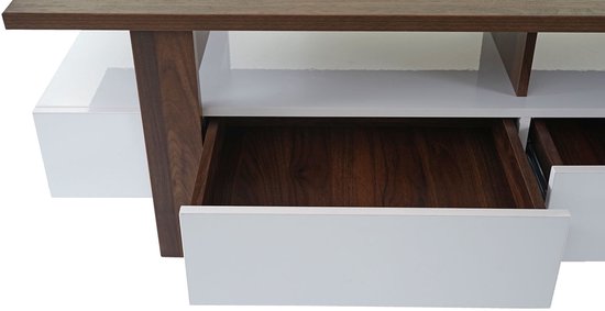 Meuble TV MCW-B51, meuble bas de table TV, structure 3D aspect noyer brillant 46x150x45cm