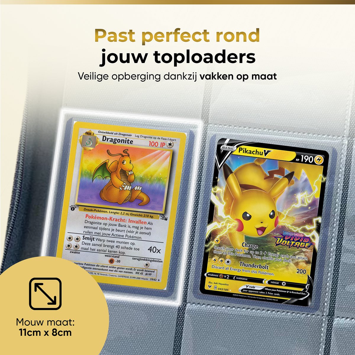 Classeur Toploader Noir Pour Cartes Rigides 3x4 – Capacité 288 Cartes, 16 Pages, Protection Eau Et Poussière