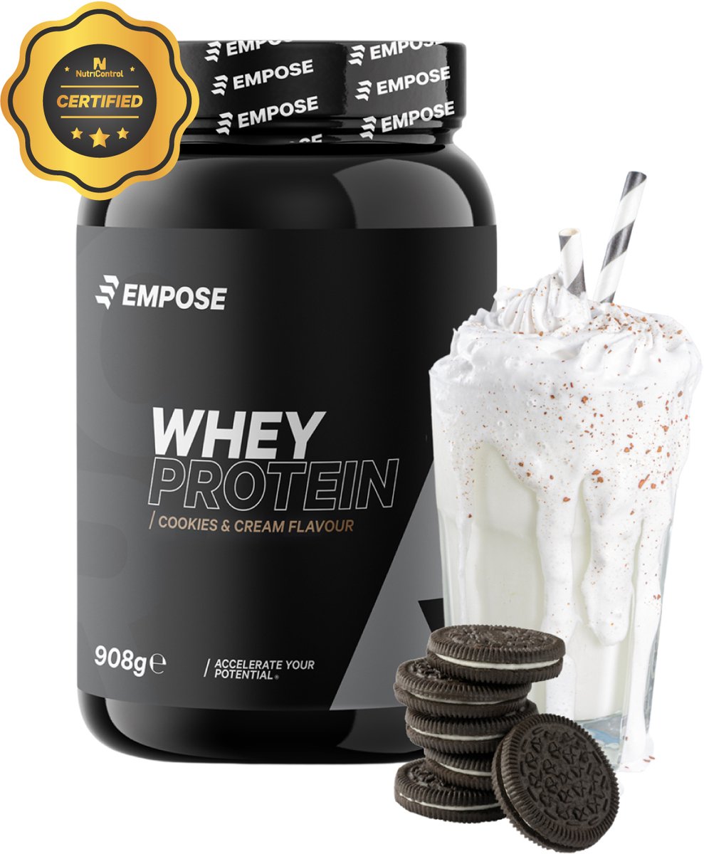 Goedkoopste Empose Nutrition Whey Protein - Proteine Poeder - Proteïne Shake - Eiwitpoeder - Proteïne Shake - Eiwitshakes - Cookies & Cream - 908 gram - 30 doseringen