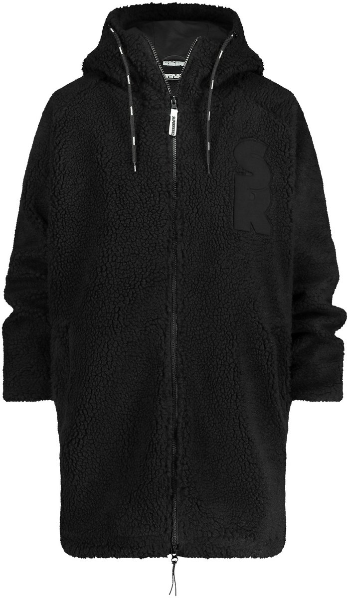 SuperRebel JOAN_ – Teddy jas dames – Zwart – Lange winterjas – Zacht & warm – Relaxed fit – Trenchcoat
