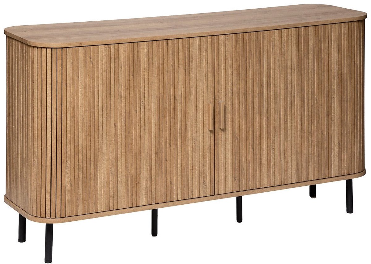 Luxe Dressoir Kasten Eiken - Dressoir Industrieel Slaapkamer (140 x 80,5 x 40cm) - Kast met Schuifdeuren - Industriële Opbergkast - Haltafel Industrieel Hout - Industriële Kast Hout met 2 Deuren - Opbergkaste met Deuren