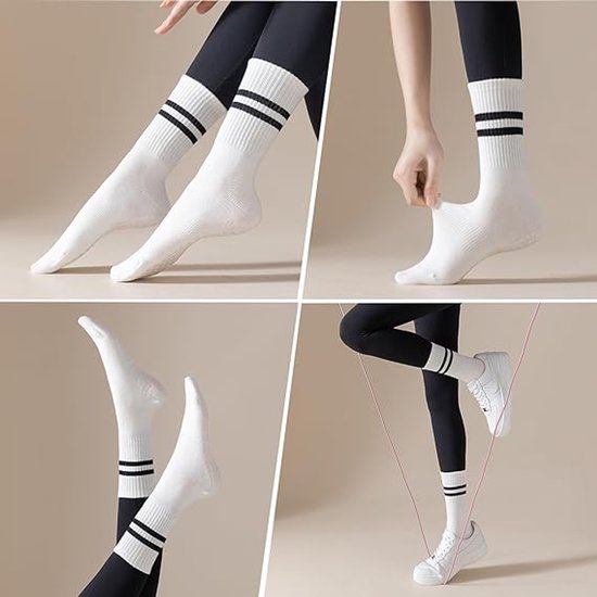 4 paar - Sokken - Dames hoge Pilates antislip sokken - Yoga Pilates Sokken met Grip - Antislip Katoenen Sokken - Yoga Sokken - Antislip enkelsokken - voor Ballet, Dans, Workouts - Wit van Merkloos — afbeelding 3