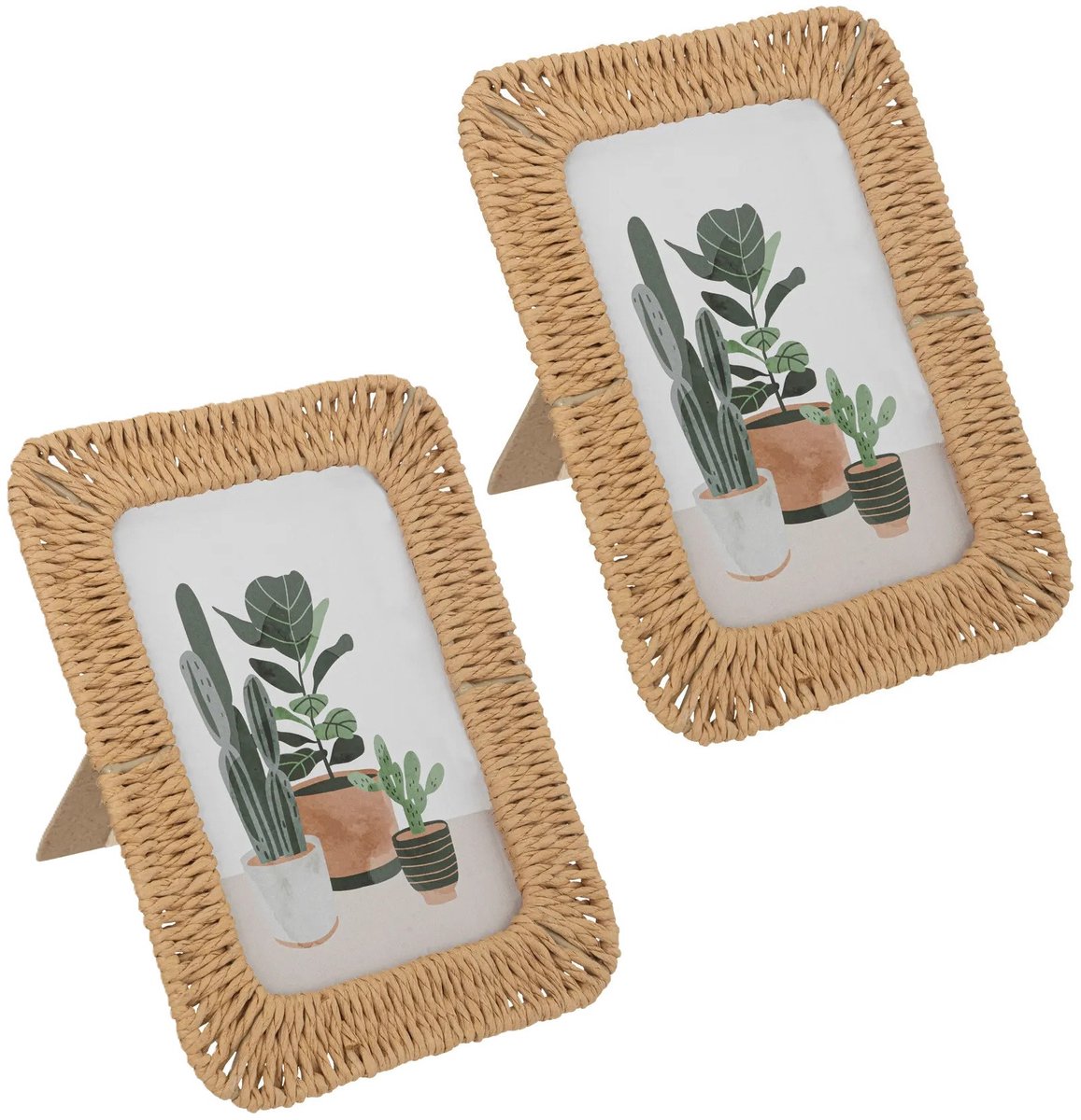 Atmosphera Fotolijstje - 2x - voor 10 x 15 cm foto - naturel - papier/staal - ornament frame 15 x 20 cm - staand/hangend