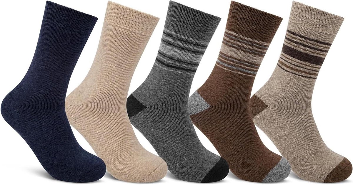 - 5 Paar Heren Thermosokken - Dikke Warme Wollen Sokken voor Koude Winters - Cadeaubox Inbegrepen