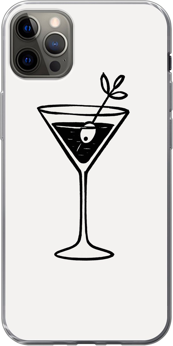 Telefoonhoesje Geschikt voor iPhone 13 Pro Max hoesje - Cocktail - Glas - Olijf - Minimalistisch - Siliconen Telefoonhoesje Telefoonhoesje