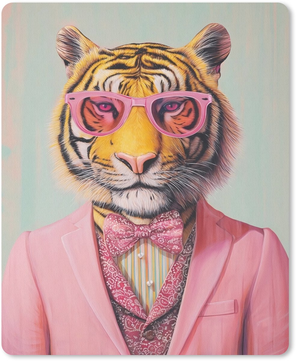 Muismat 19x23 cm - Mousepad Tijger - Strik - Jasje - Roze - Muismatten