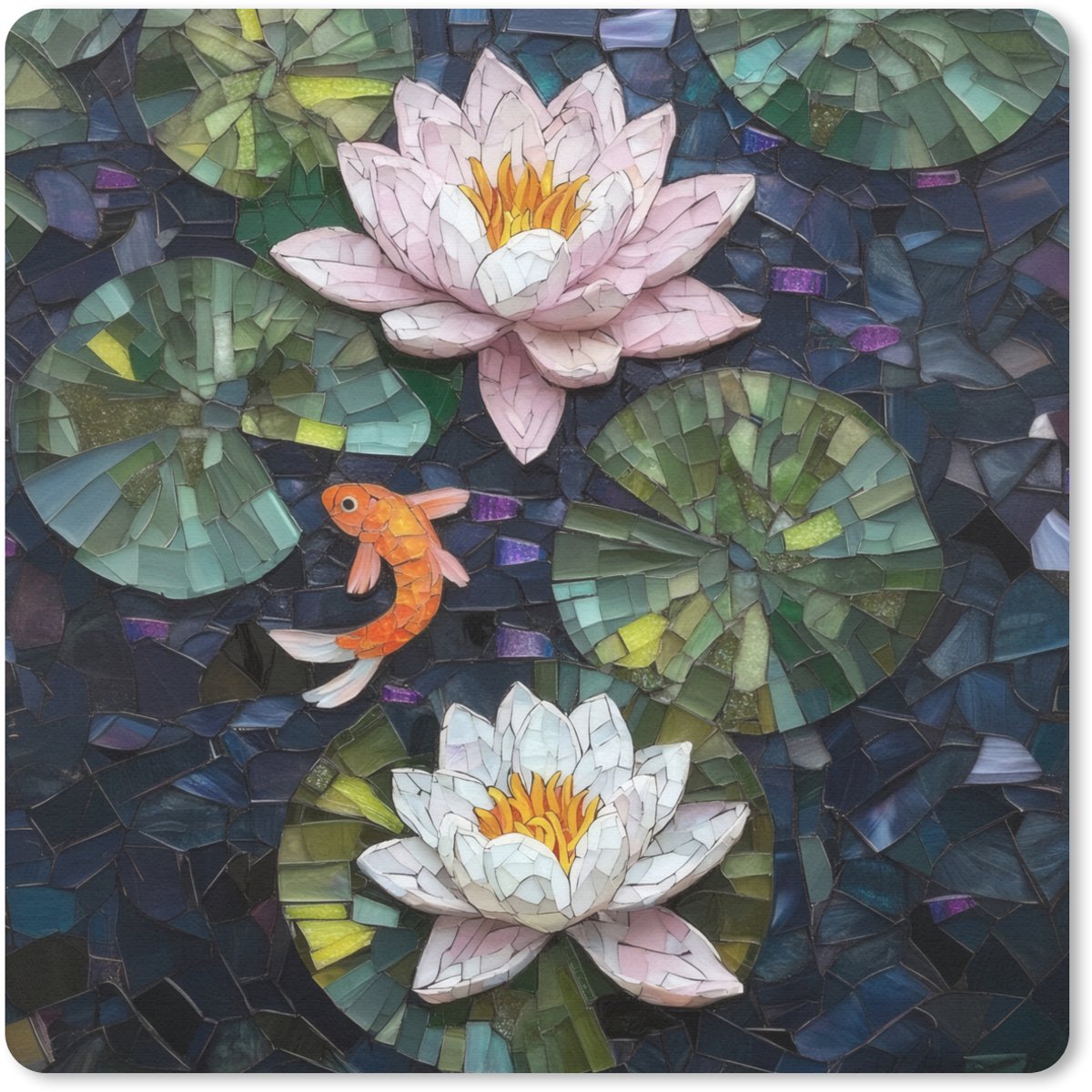 Muismat 30x30 cm - Mousepad Glasstukjes - Leliebladeren - Vis - Oranje - Muismatten