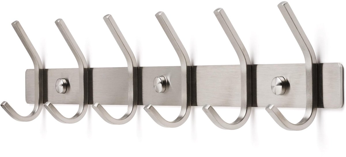 Ibenzoa Stijlvolle Wandgarderobe met 12 Haken - RVS - Geschikt voor Badkamer en Keuken zilver