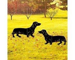 Tuindecoratie - Set van 2 metalen decoratieve honden tuinharingen voor tuin en gazon - Ideale decoratie voor hondenliefhebbers. Met zoektermen: tuindecoratie, gazon, hondenliefhebbers.