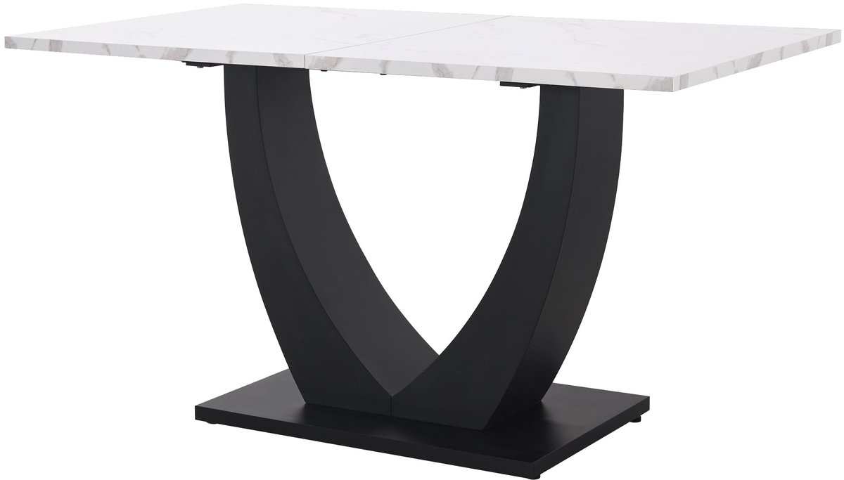 Merax Eettafel 140x75 cm Rechthoekig Wit Marmerlook Metalen Poten Verstelbare Voeten